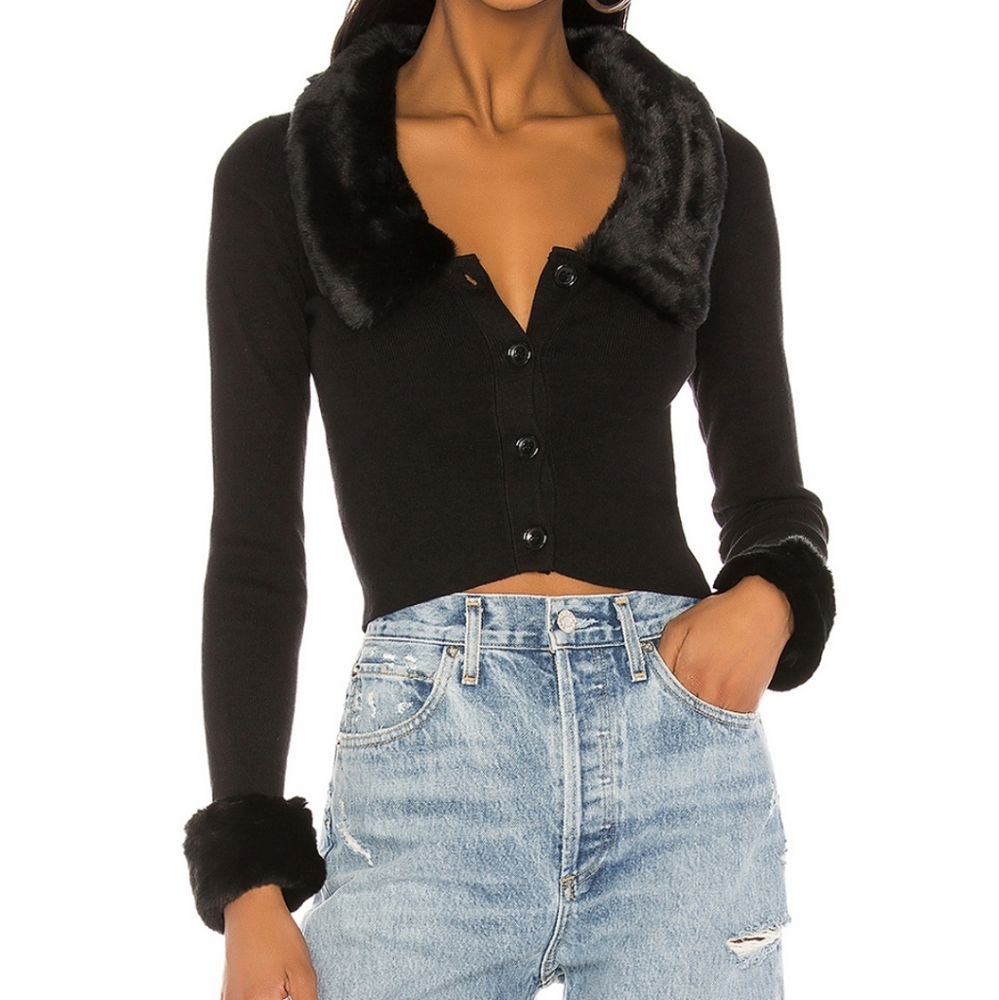 Faux trim cropped cardigan